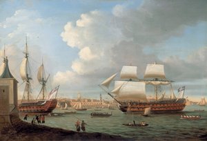 Foudroyant y Pégase entrando en el puerto de Portsmouth, 1782 de Dominic Serres
