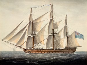 Barco francés "Sans Pareil" de 3ª clase, 80 cañones, capturado el 1 de junio, c.1800 (acuarela)