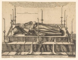 Doodsportret van Ferdinand II van Tirol Serenísimo Príncipe y Señor Fernando Archiduque de Austria (...) (título sobre objeto) de Dominicus Custos (possibly)