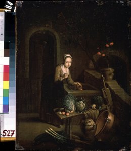 En la cocina. Pintura de Domenicus van Tol (1635-1676). Óleo sobre tela de Dominicus van Tol