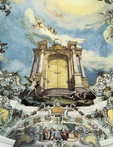 La puerta de la Eternita con la inscripción Tempus non erit amplius (fresco) de Dominikus Zimmermann