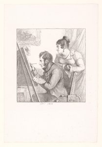 Autorretrato del artista en acción con una mujer que mira de Dominique Vivant Denon (baron)