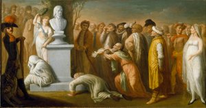 Campaña de Egipto (1798-1801): El regreso de Napoleón Bonaparte (1765-1821) de Egipto en octubre de 1799, representación alegórica del General Napoleón victorioso a su regreso de Egipto, simbolizado por su busto de mármol, que es coronado