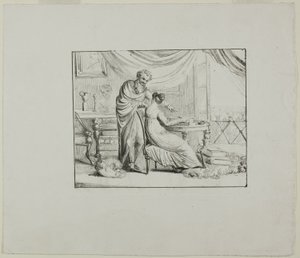 Denon Instruyendo a una Joven Mujer Dibujando en una Piedra Litográfica de Dominique Vivant Denon