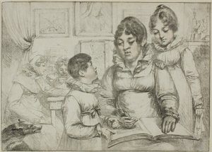 Grupo familiar (Mujer leyendo a dos niños) de Dominique Vivant Denon
