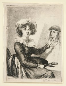 Louise-Elisabeth Vigée-Lebrun, (Mlle Lebrun), según y en sentido inverso al autorretrato de 1790 en los Uffizi de Dominique Vivant Denon