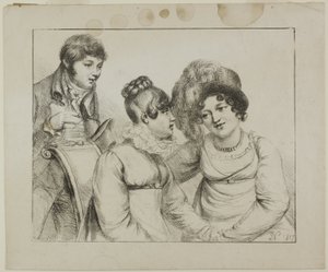 Hombre y dos mujeres conversando de Dominique Vivant Denon