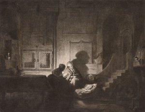 Interior: dos mujeres y un niño dormido