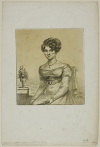Mujer sentada frente a una mesa de Dominique Vivant Denon