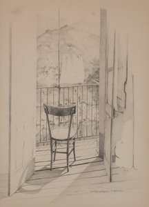 El balcón, c.1975 (dibujo sobre papel) de Donatella Merlo