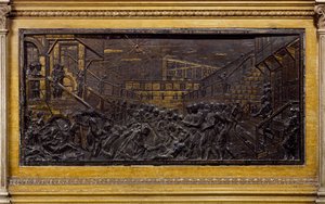 Relieve que representa a San Antonio reponiendo el pie de un joven, bronce, altar del Santo, Basílica de San Antonio (Basilica del Santo), Padua, Italia de Donatello