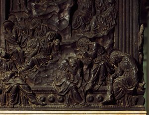 Adoración en el jardín, detalle del púlpito izquierdo, por Donatello, Basílica de San Lorenzo, Florencia, Italia de Donatello
