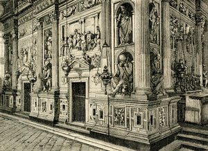 Pantalla de mármol de la Santa Casa, diseñada por Donato Bramante (1444-1514), Santuario de la Santa Casa, Loreto, Marcas, Italia.