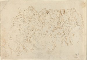 Magdalena Lavando los Pies de Cristo con Ocho Discípulos Mirando (detalle) de Donato Creti
