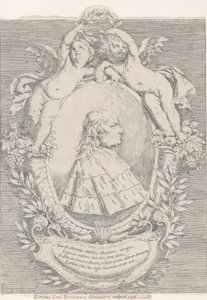 Retrato de Giovanni Girolamo Sbaraglia, dentro de un óvalo flanqueado por dos putti en cornucopia..., 1716 de Donato Creti