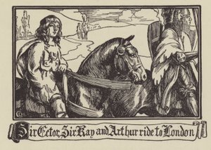 Sir Ector, Sir Kay y Arturo cabalgan hacia Londres