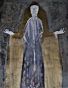 Figura dorada en actitud contemplativa de Doris Schmitz
