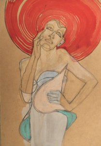 Una mujer elegante con sombrero rojo de Doris Schmitz