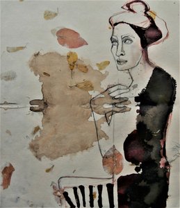 Figura pensativa y hojas de Doris Schmitz