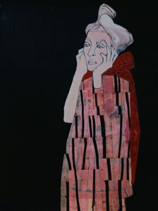 Mujer pensativa vestida de rojo