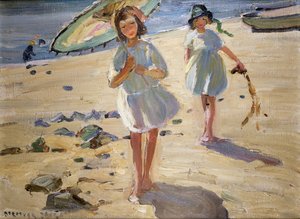 Amigos en la playa (óleo sobre lienzo) de Dorothea Sharp