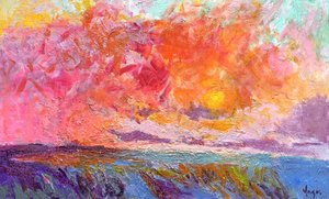 Paisaje marino con una puesta de sol llena de colorido