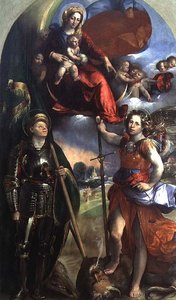 Madonna y el Niño con San Jorge y San Miguel de Dosso Dossi