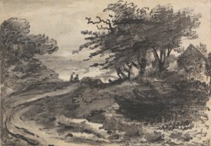 Paisaje con árboles y dos figuras de Dr. Thomas Monro
