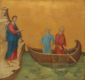 La pesca milagrosa y la llamada de los apóstoles Pedro y Andrés. 1308-11 de Duccio di Buoninsegna