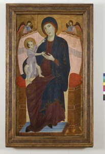 Madonna y Niño en el trono y Ángeles, 1280-85 de Duccio di Buoninsegna