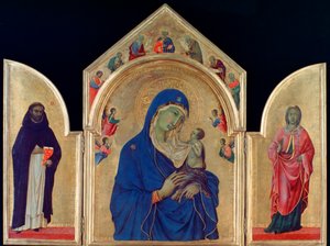 Madonna y el Niño con San Domingo y Santa Aurea de Duccio di Buoninsegna