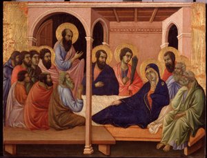 María deja a los apóstoles. Predela de La Maestà de Duccio di Buoninsegna