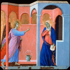 Panel del Retablo Maestà: La Anunciación, 1311 de Duccio di Buoninsegna
