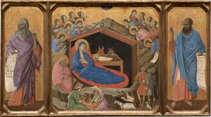 La Natividad con los profetas Isaías y Ezequiel de Duccio di Buoninsegna