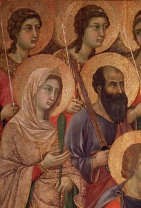 Virgen y niño en el trono, detalle con santa Catalina de Alejandría y san Pablo (La Maestà) de Duccio di Buoninsegna