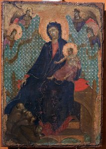Virgen y niño con tres monjes franciscanos de Duccio di Buoninsegna