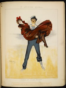 Una niña en brazos de Auguste, ayudante de un baño, en la Riviera (ilustración) de Dudley Hardy