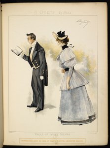 dos personajes Un hombre leyendo un libro y una dama.