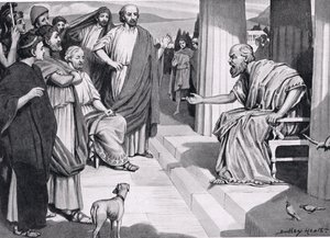 Sócrates dirigiéndose a los atenienses, ilustración de la Historia de las Naciones de Hutchinson, 1915 de Dudley Heath