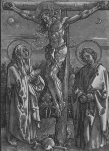 Cristo en la Cruz con la Virgen y San Juan, 1500-1550 de Dürer School.