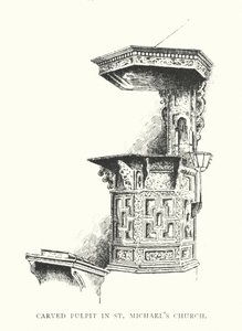 Púlpito tallado en la iglesia de San Miguel (litografía) de Duncan Moul