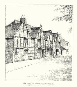 Old Cottages, Great Berkhampstead (litografía) de Duncan Moul