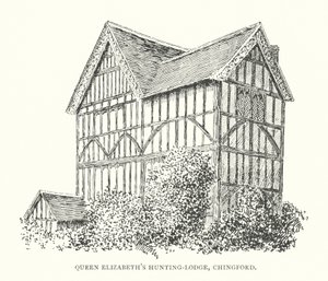 Pabellón de caza de la Reina Isabel, Chingford (litografía) de Duncan Moul