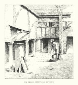 The Biggin Courtyard, Hitchin (litografía) de Duncan Moul