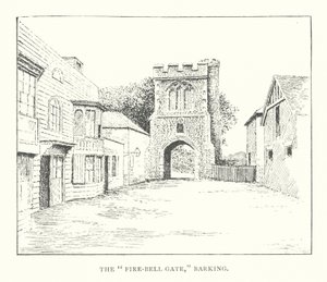 La "Puerta de la Campana de Fuego", Barking (litografía)