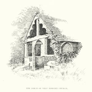 El pórtico de la iglesia de West Horsley (litografía) de Duncan Moul