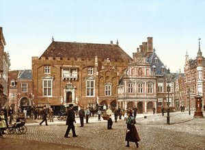 Ayuntamiento en la Grote Markt, Haarlem, Holanda, pub.c. 1900 de Dutch Photographer