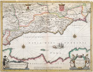 Un mapa del siglo XVII de las regiones de Granada y Murcia, en España de Dutch School