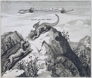 Una Montaña en la Provincia de Jiangxi con Peñascos Conocidos como el Dragón y el Tigre, de China Ilustrada por Athanasius Kircher de Dutch School