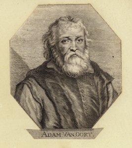 Adam Van Oort, nacido como Adam van Noort, un artista belga. Grabado por Johann Georg Waldreich de Dutch School